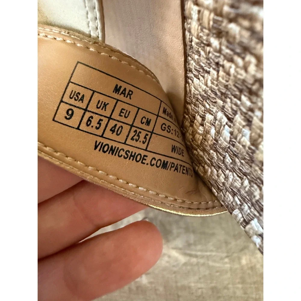 Vionic Tan Gold Cream Leather Platform Sandal